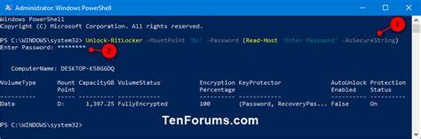 powershell command to unlock bitlocker drive