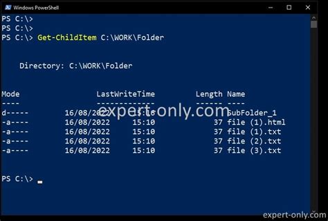 powershell get list of files in folder with extension
