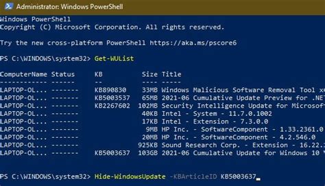 Powershell Hide Updates