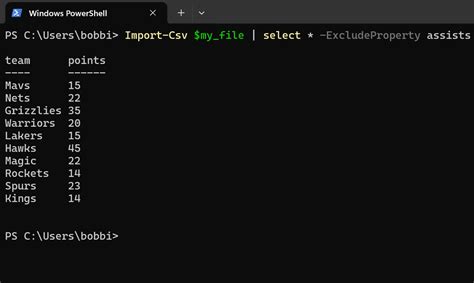 powershell import csv select columns