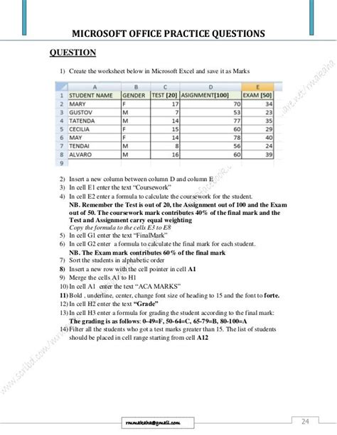 Practical Exam Questions On Ms Excel