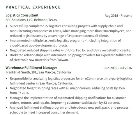 practical experience examples