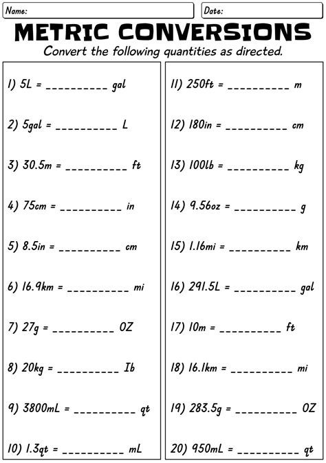 practice metric conversions worksheet