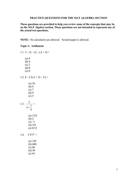 practice questions for math placement tests