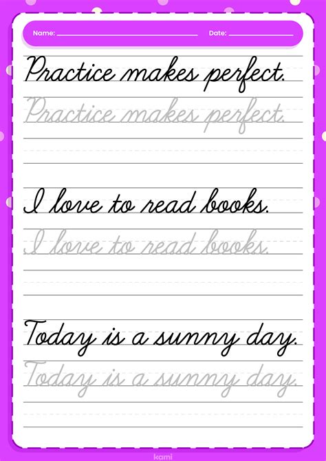 practice sentences for cursive printable template