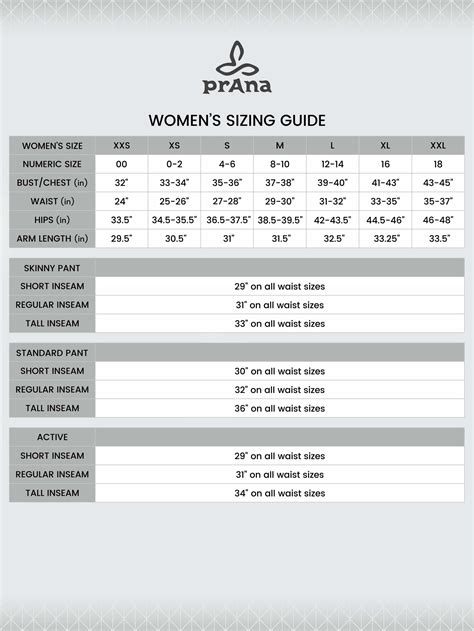 Prana Sizing Chart