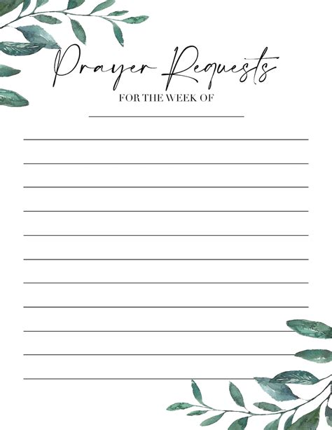 Prayer Request List Printable