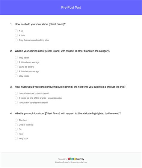 pre and post survey questions examples