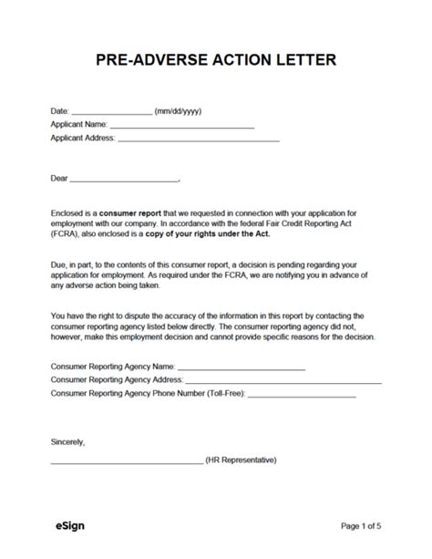 Pre-Adverse Action Letter Template