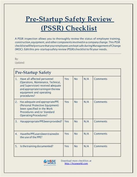 pre-startup safety review pssr checklist