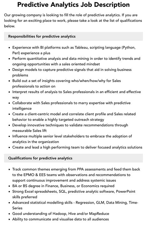 Predictive Modeling Job Description