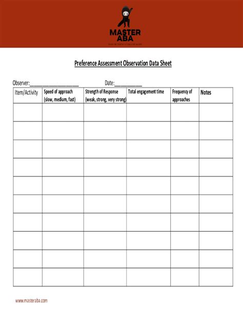 Preference Assessment Data Sheet