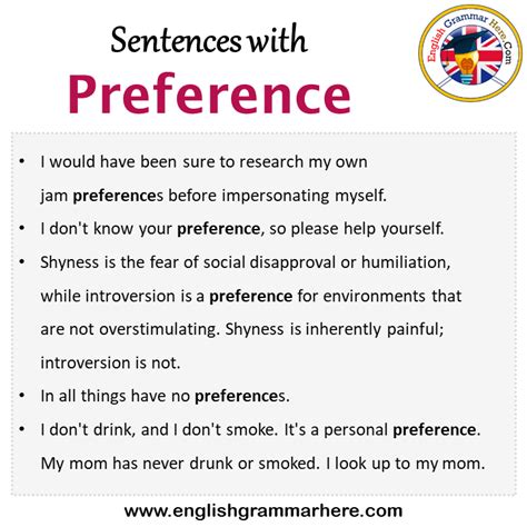 preference example sentence