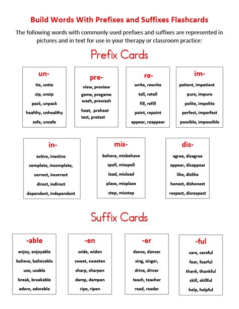 Prefix Suffix Flashcards Printable Free