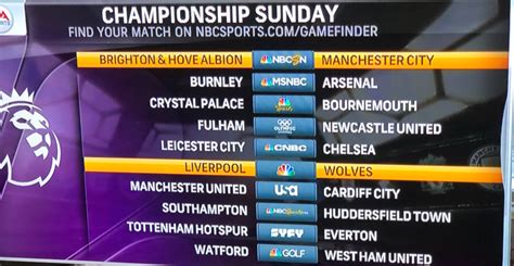 premier league games on tv sunday