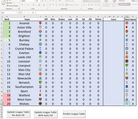 premier league table excel spreadsheet