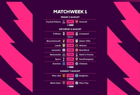 premier league televised fixtures announced