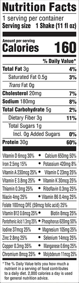 premier protein nutrition facts label