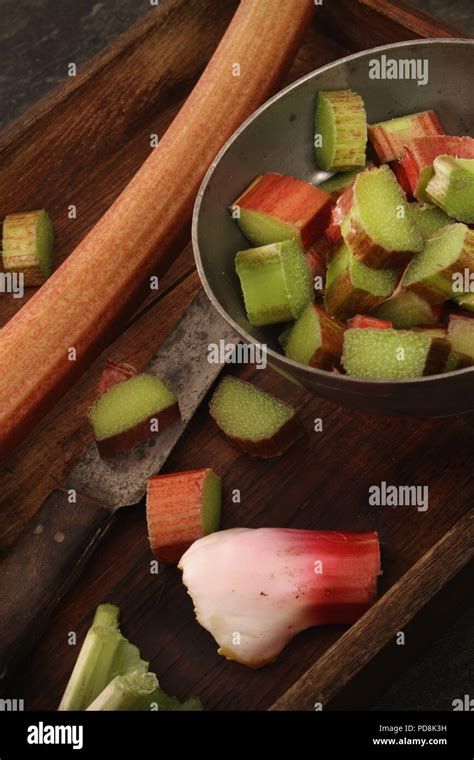 preparing fresh rhubarb