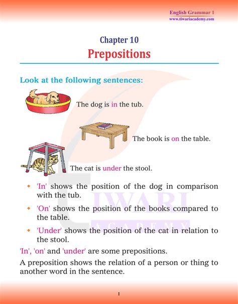 preposition definition and examples class 10