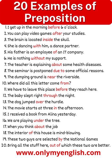 preposition examples sentences with answers for class 5