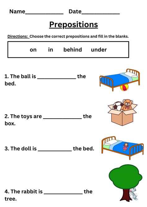 Preposition Worksheet Exercises