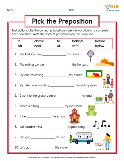 prepositions exercises for class 4 with answers