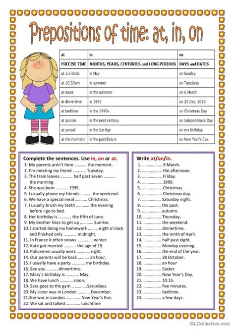 prepositions of time and place exercises with answers pdf grade