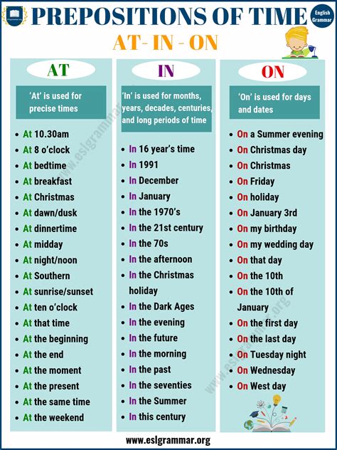 prepositions of time with examples