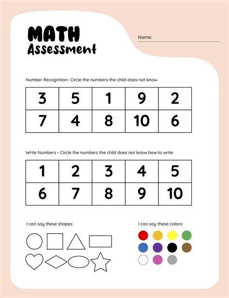 Preschool Math Assessment Printable