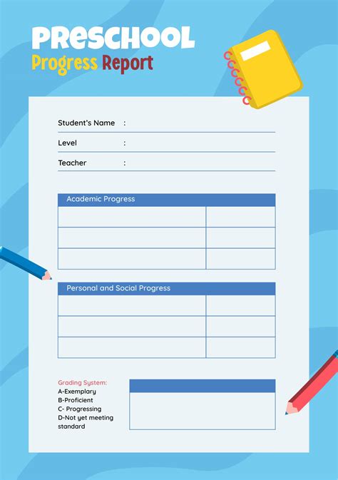 Preschool Progress Report Template