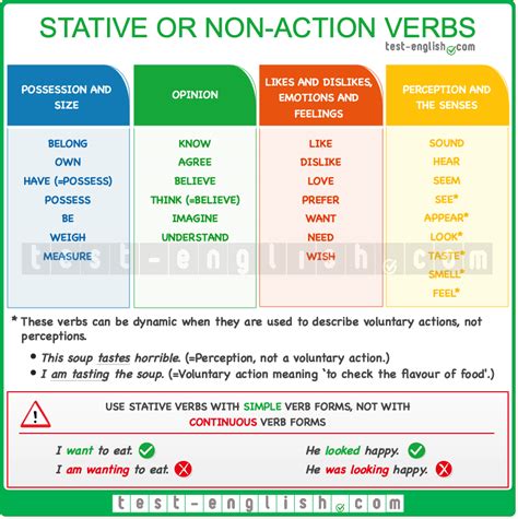 present continuous non action verbs exercises