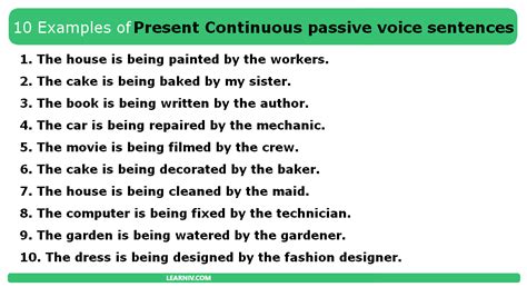 present continuous tense active and passive voice examples negative