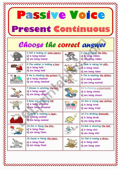 present continuous tense passive voice examples with answers