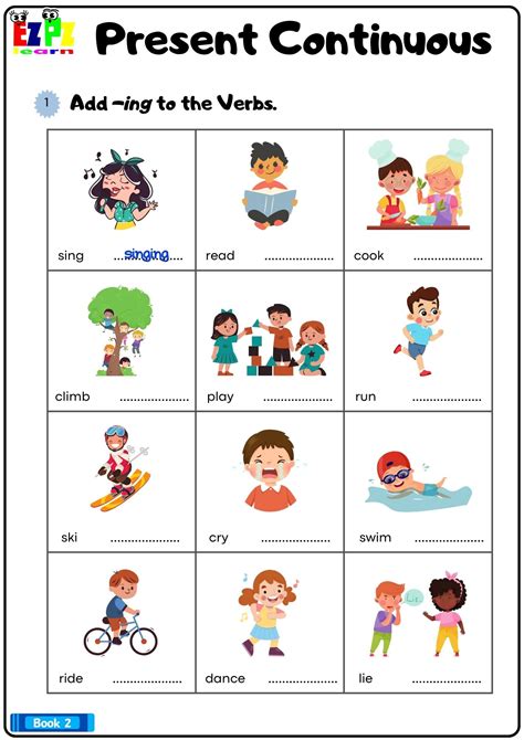 Present Continuous Worksheet For Kid Pdf