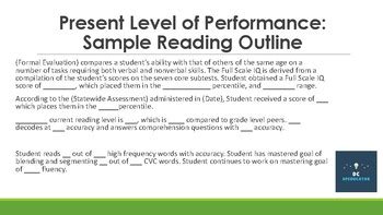 present level of performance examples for writing