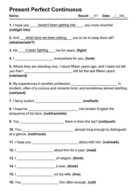 present perfect continuous exercises with answers pdf