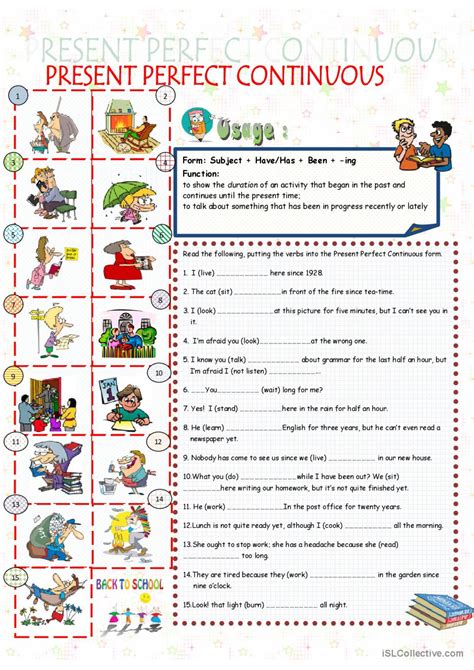 present perfect continuous tense exercises with answers