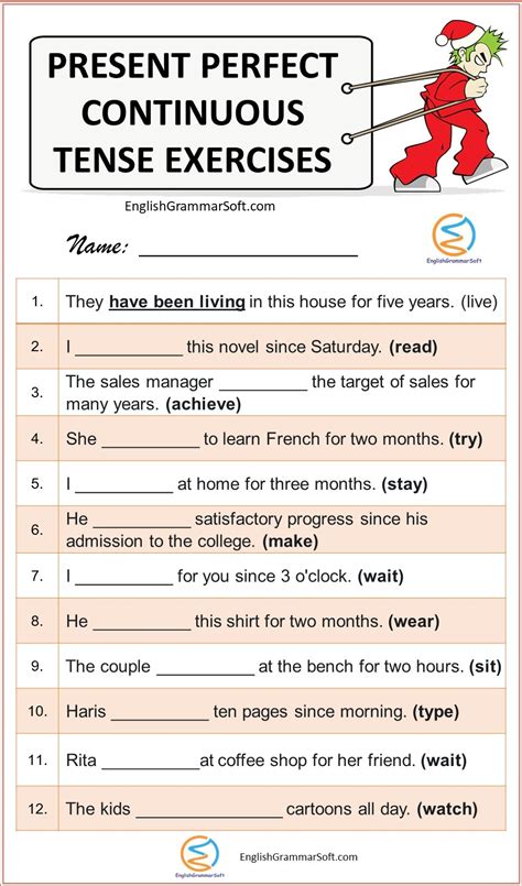 present perfect continuous tense exercises with answers class 7
