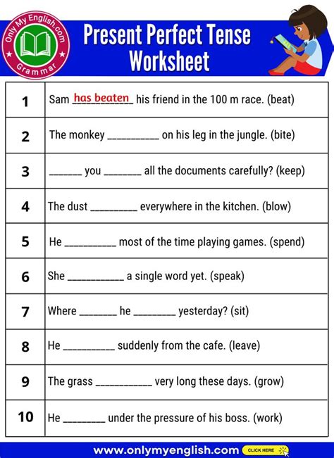 present perfect tense exercises with answers for class 5