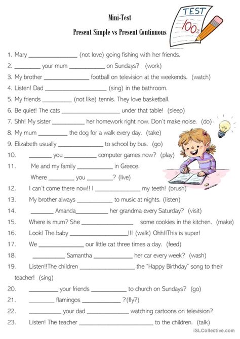 present simple and present continuous exercises with answers