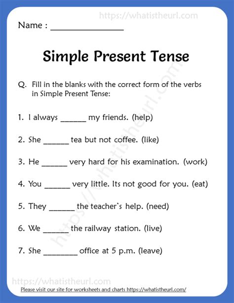 present tense examples with answers for class 5