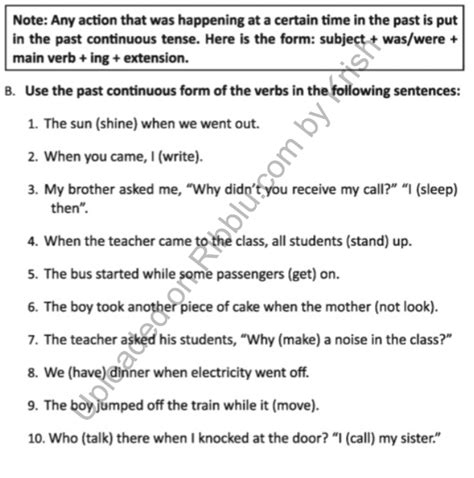 present tense examples with answers for class 7