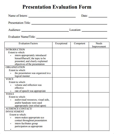 FREE 9+ Sample Presentation Evaluation Forms in MS Word PDF