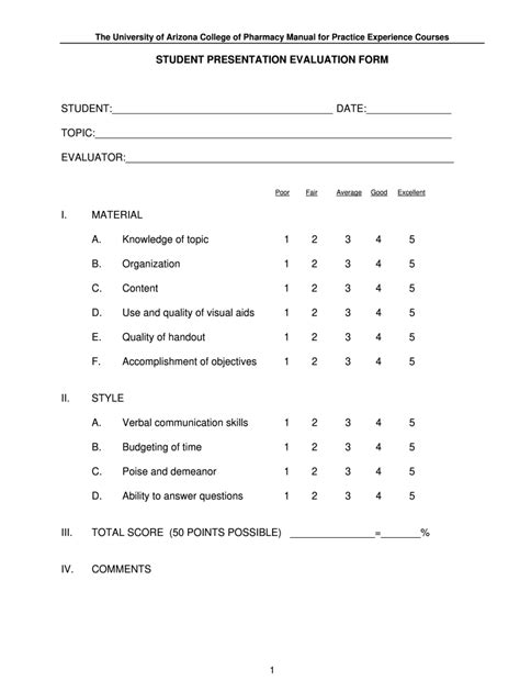 Presentation Evaluation Form printable pdf download