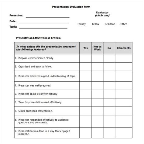 Presentation Evaluation Form Editable Forms