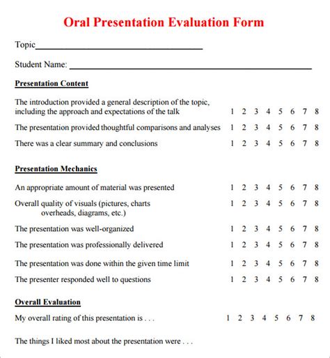 presentation evaluation questions examples