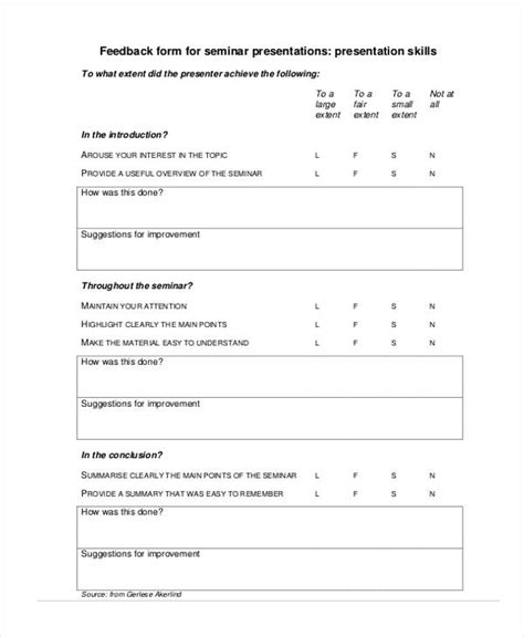 presentation feedback form template