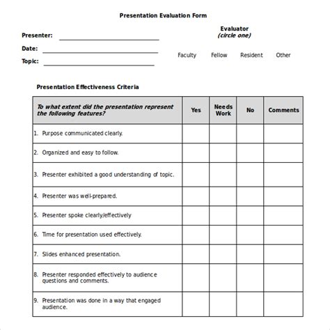presentation feedback template word