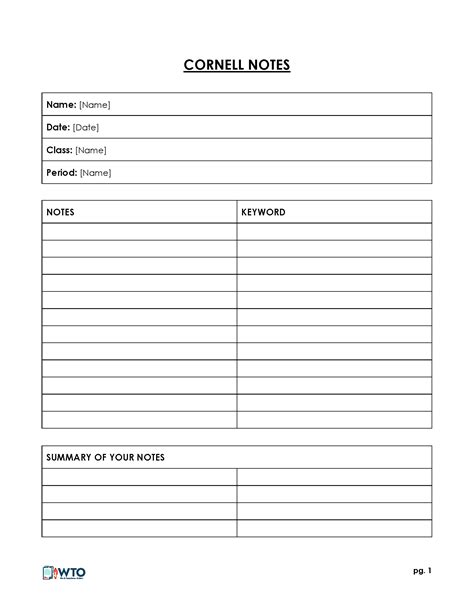 presentation notes template word